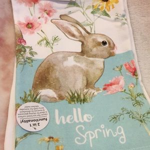 Hello Spring Bunny Easter Spring Designer Kitchen Towel by Kay Dee NWT Cotton